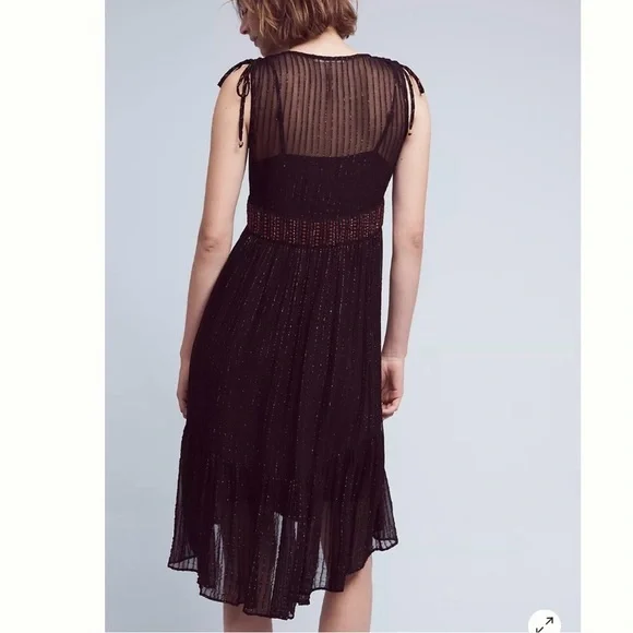 Anthropologie Black & Gold Metallic, Midi Dress by Floriat Size Small - Picture 2 of 16